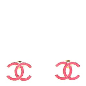 2022A Chanel Enamel CC Earrings Pink Gold NWOT